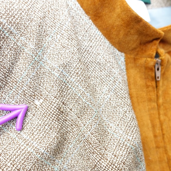 Vintage Tweed Jacket Womens L 12 Brown Plaid HARVE BENARD Velvet Mandarin Collar - Picture 9 of 16